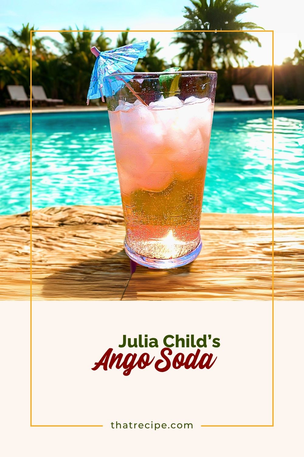 Ango soda on a poolside table.