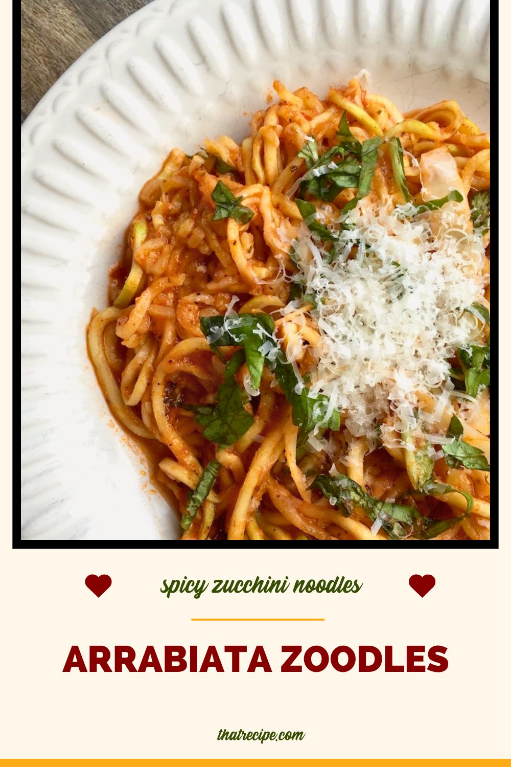 zucchini noodles with pasta sauce and parmesan