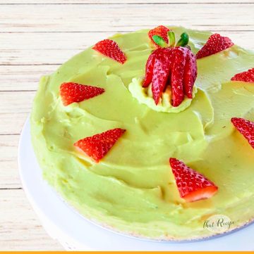 avocado pie topped with strawberries