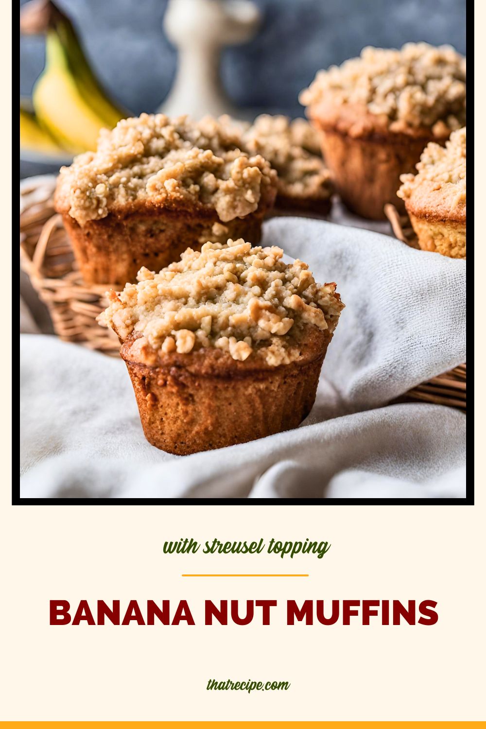 banana nut muffins with streusel topping on a table