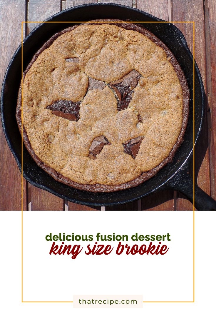 Top down view of brookie in a cast iron skillet