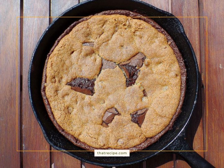 Top down view of brookie in a cast iron skillet
