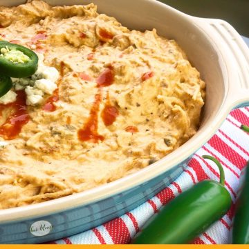 creamy buffalo chicken dip in a bowl