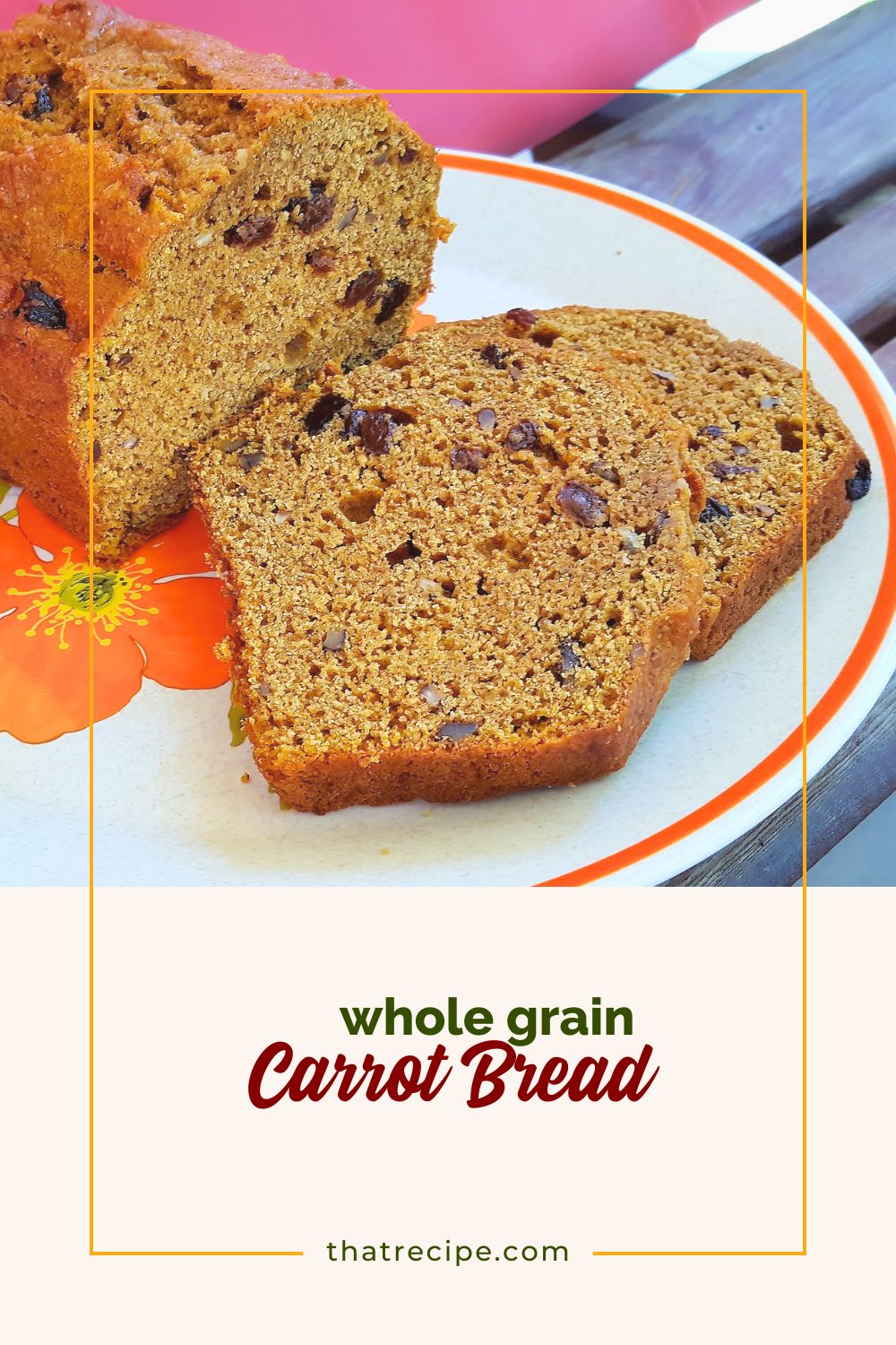 slices of carrot bread filled with raisins and nuts.