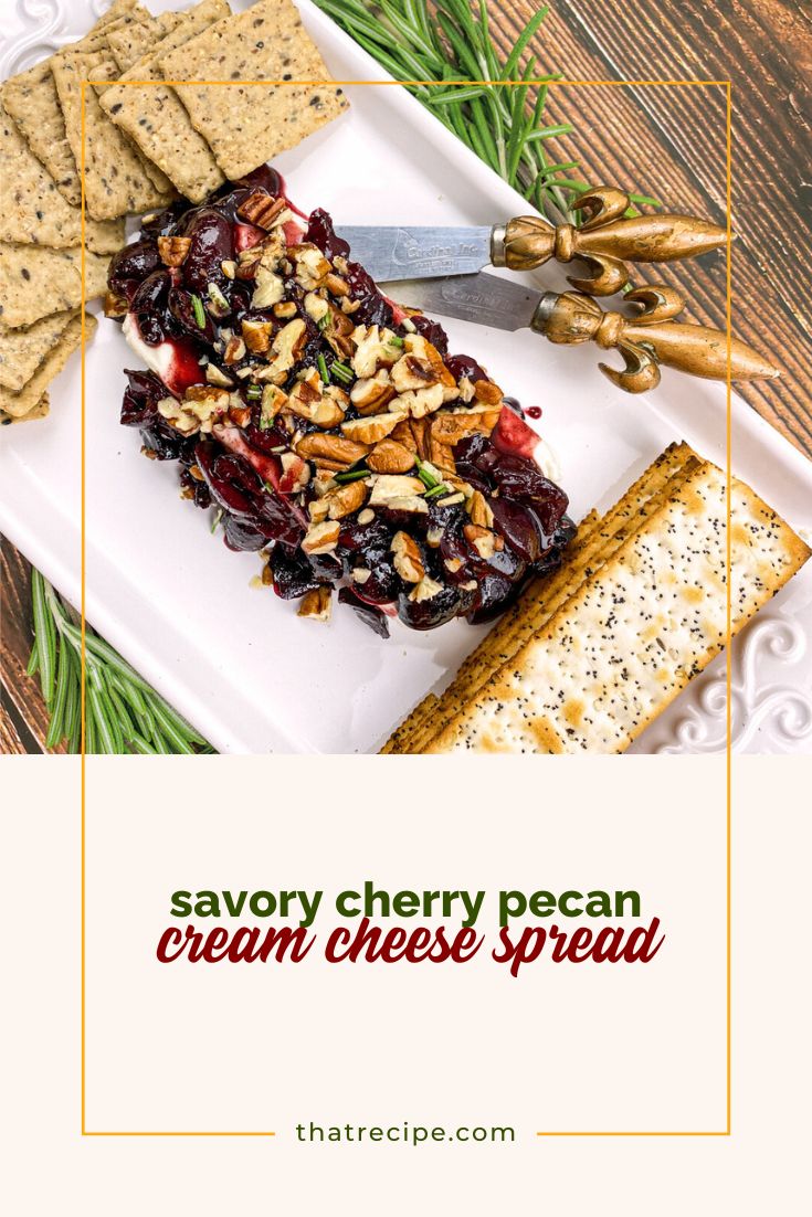 cherry pecan sauce on a block of cream cheese