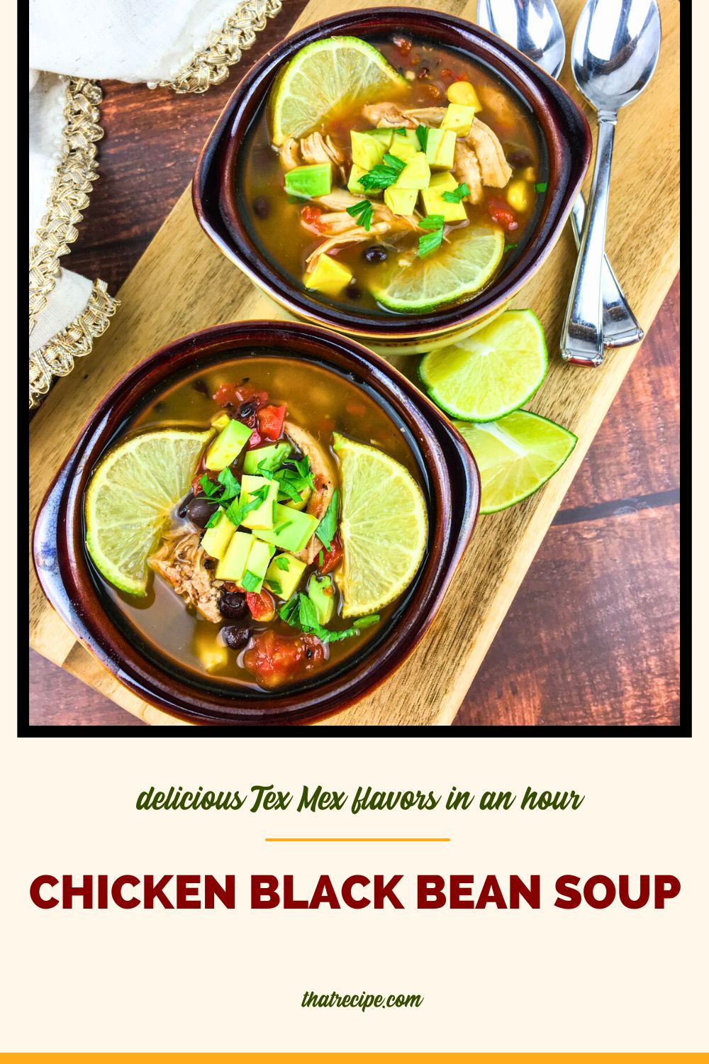 bowls of chicken and black bean soup