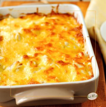 top down view of cheesy casserole