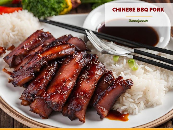 slices of chinese barbecued pork on a plate with rice.