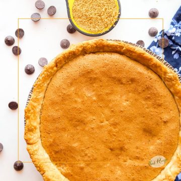 brown sugar pie with chocolate chips and a cup of brown sugar