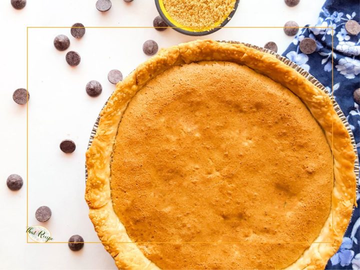 brown sugar pie with chocolate chips and a cup of brown sugar