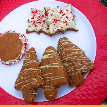 chocolate cookies on a plate with text overlay "chocolate cream cheese cookies"