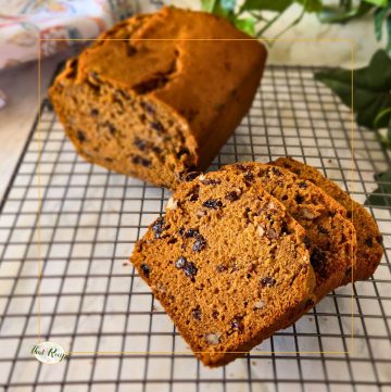 cinnamon raisin quick bread on cooling rack