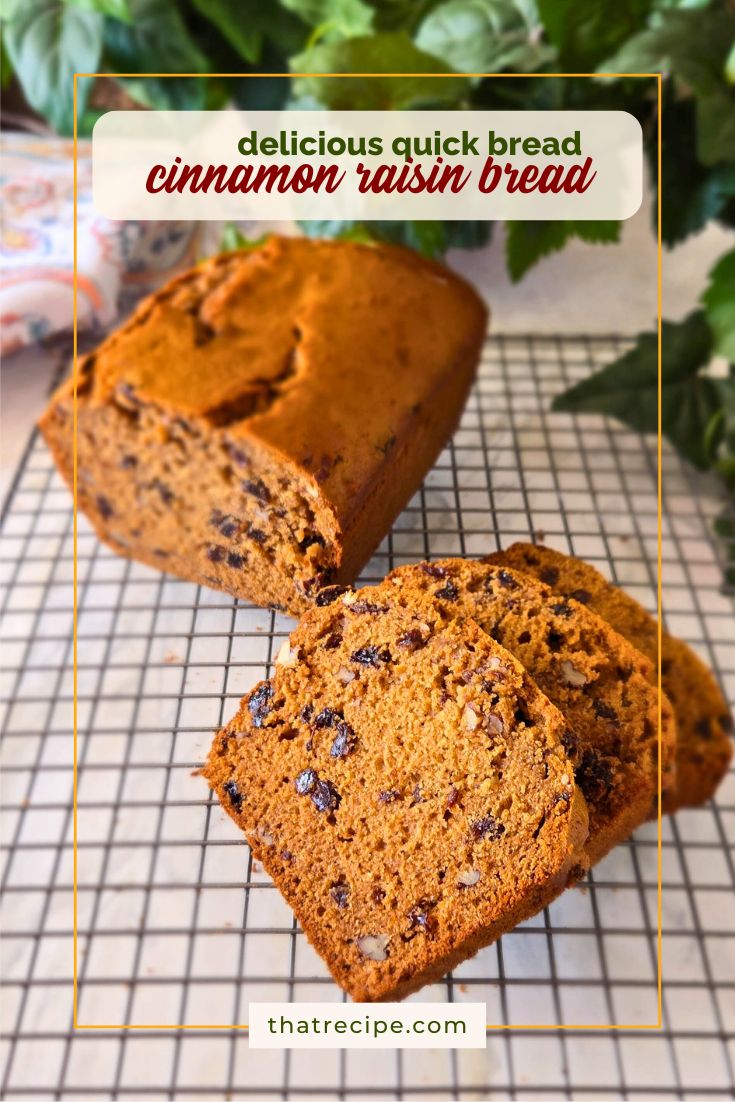 cinnamon raisin quick bread on cooling rack