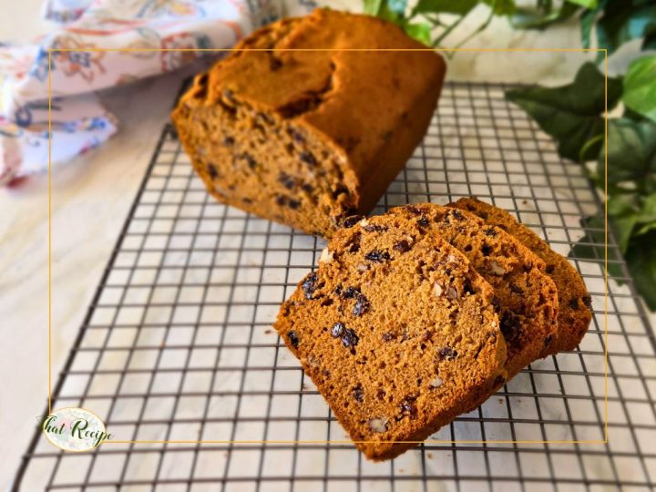 cinnamon raisin quick bread on cooling rack