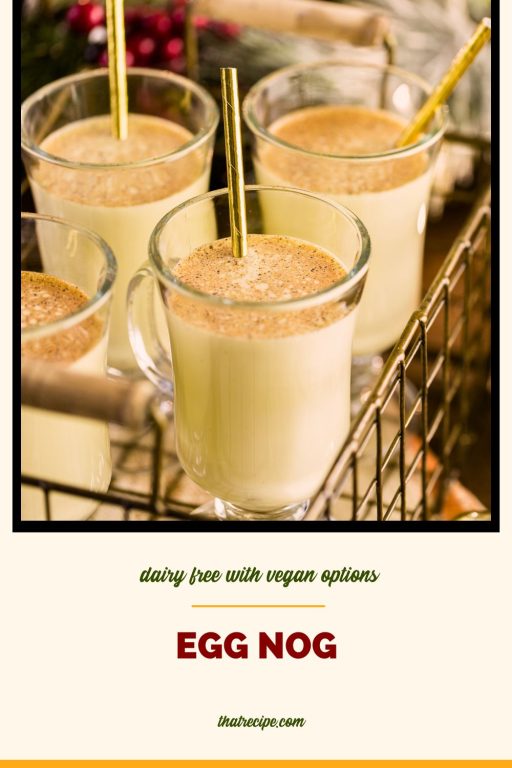 mugs of eggnog and christmas decor