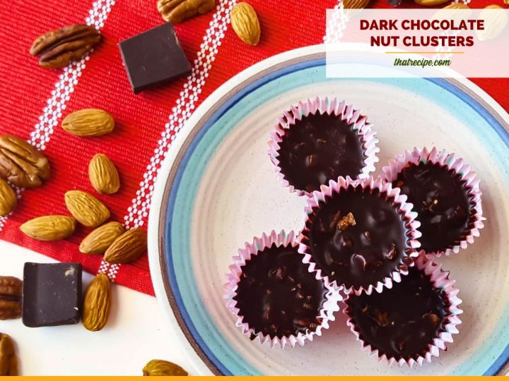 dark chocolate nut clusters on a plate