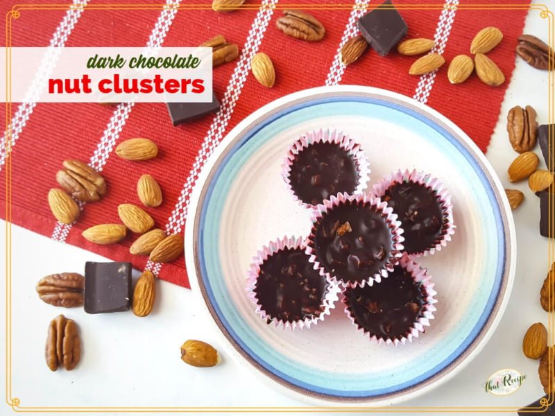 dark chocolate nut clusters on a plate