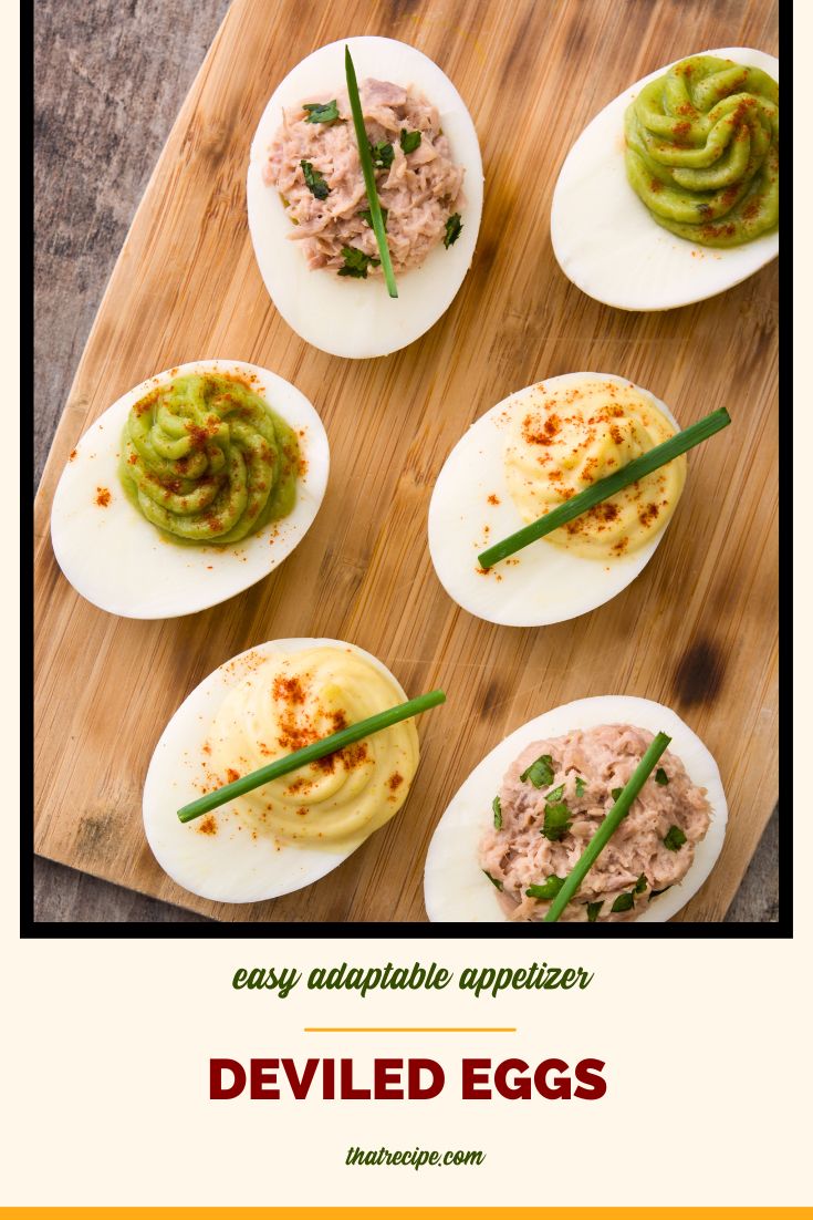 deviled eggs on a board