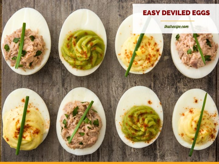 deviled eggs on a board