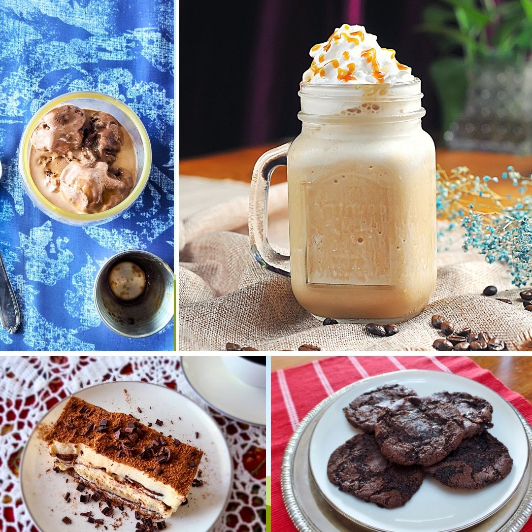 collage of caramel desserts
