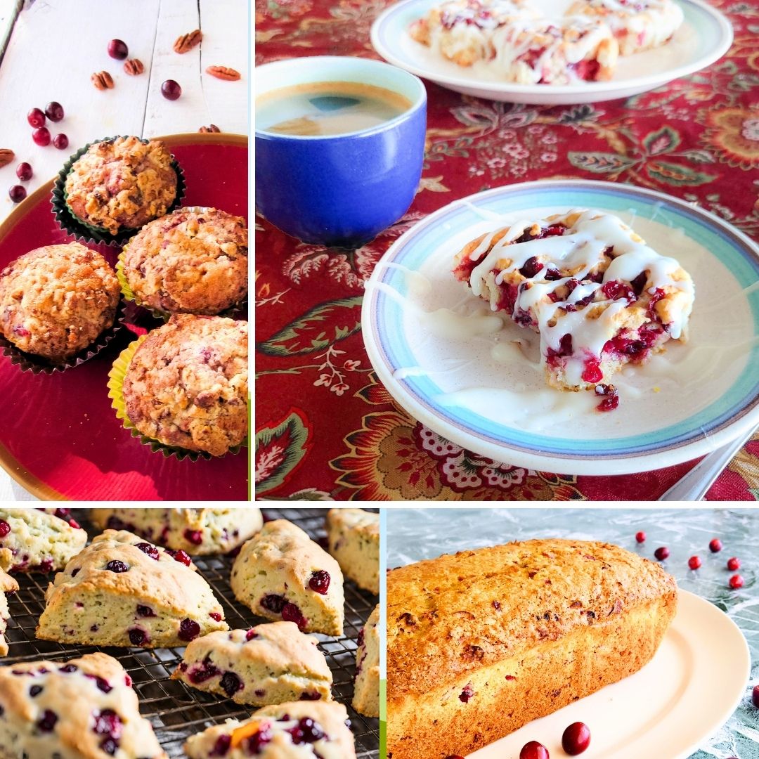 collage of cranberry desserts