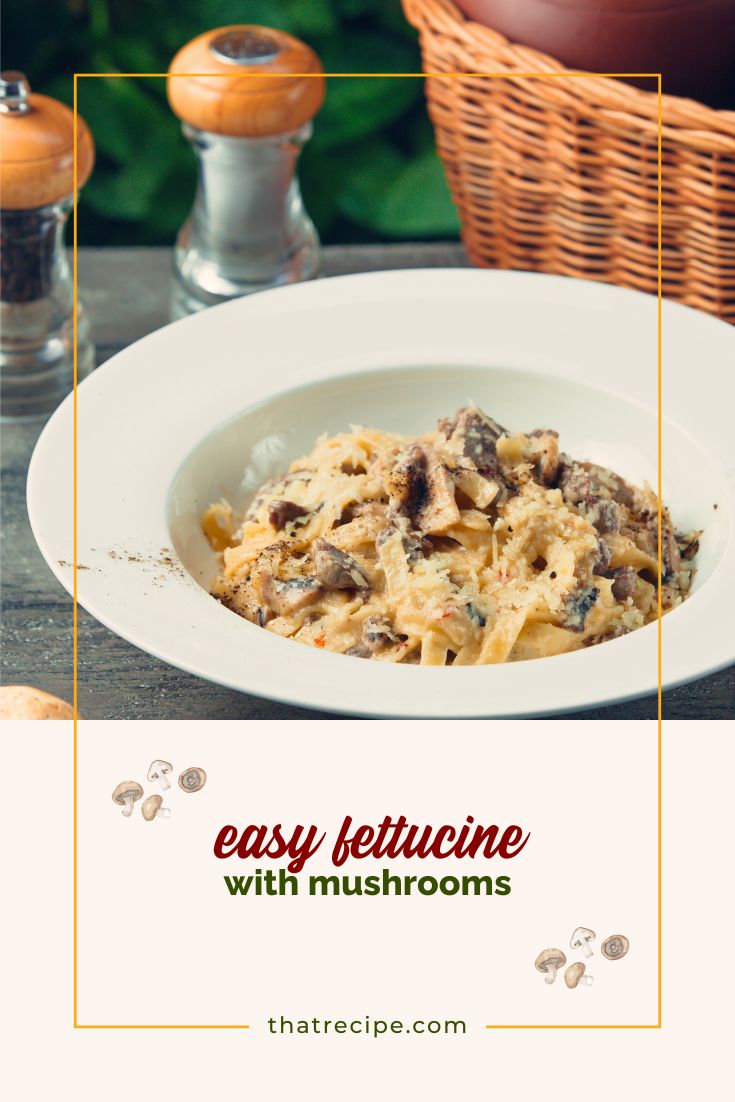 Fettucine with mushrooms and parmesan cheese in a bowl