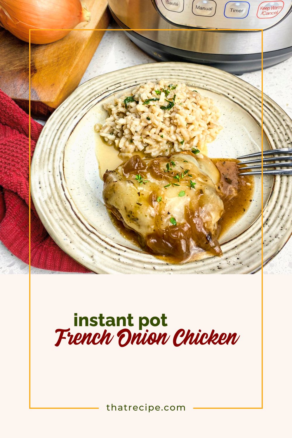 chicken with onion gravy and melted cheese (French onion chicken)