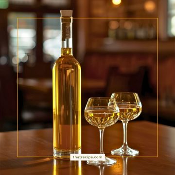 bottle of Galliano on a table with two glasses