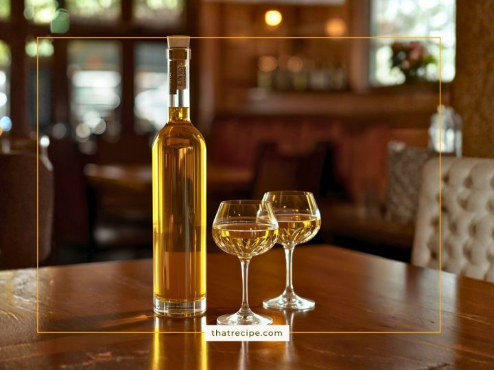 bottle of Galliano on a table with two glasses