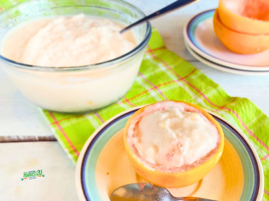 grapefruit sorbet in in grapefruit bowls