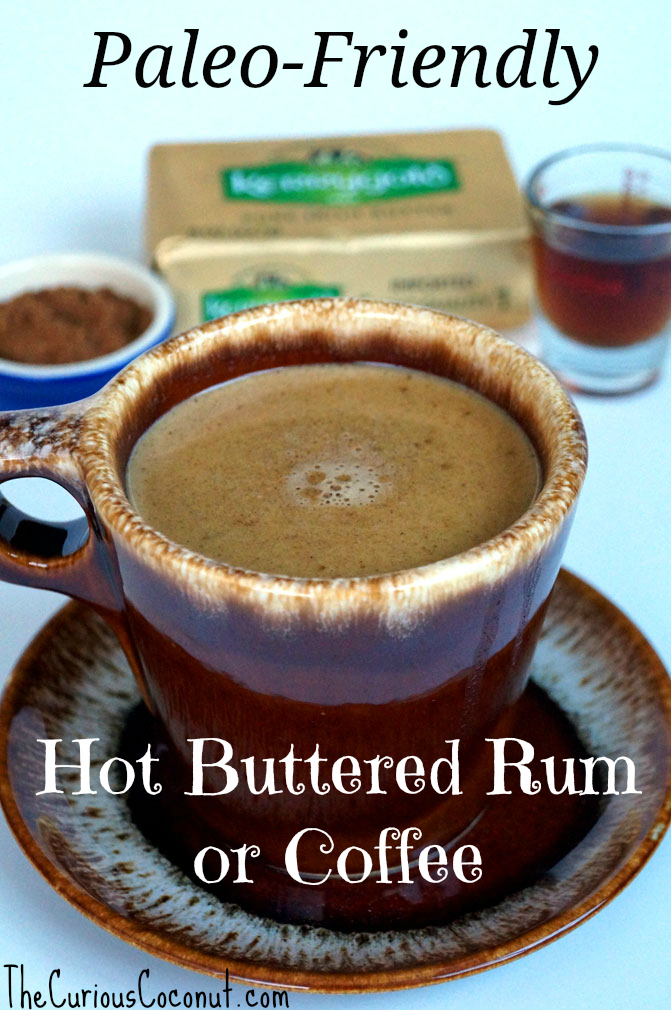 Paleo-friendly hot buttered rum/hot buttered coffee. Great to take and share at holiday gatherings!