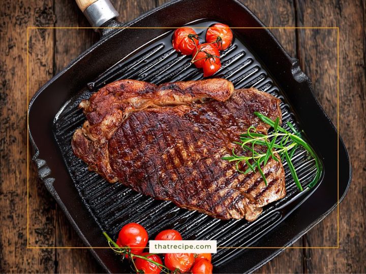 sirloin steak on a grill pan