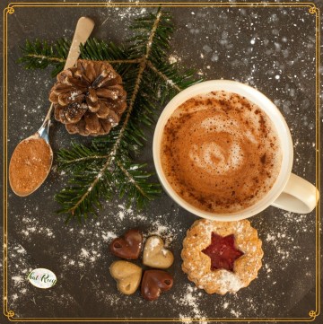 top down view of mug of hot cocoa
