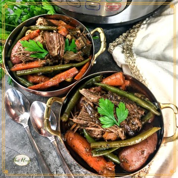 top down view of bowls of pot roast