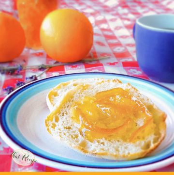 lavender orange marmalade on an English muffin