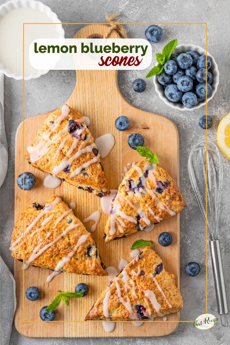 lemon blueberry scones on a cutting board