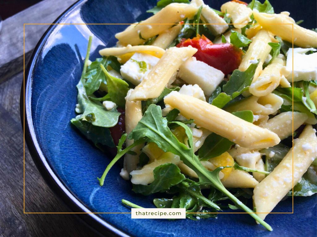 penne pasta salad on a plate
