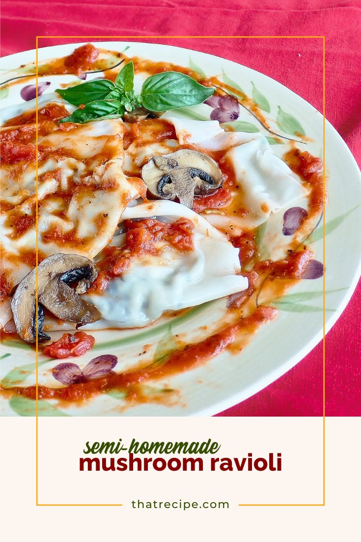 ravioli and mushroom slices on a plate