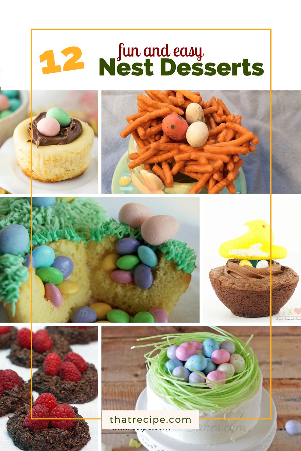 collage of bird nest desserts