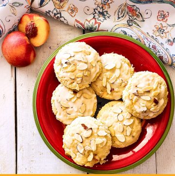 peach almond scones on a plate