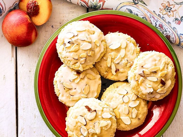 peach almond scones on a plate