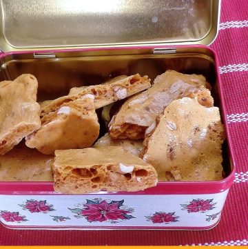container of peanut brittle