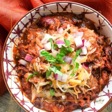 top down view of pulled pork chili