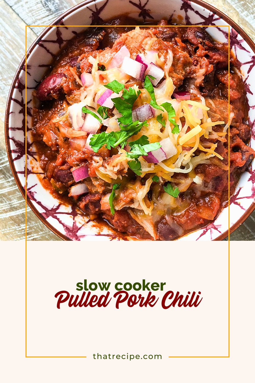top down view of pulled pork chili