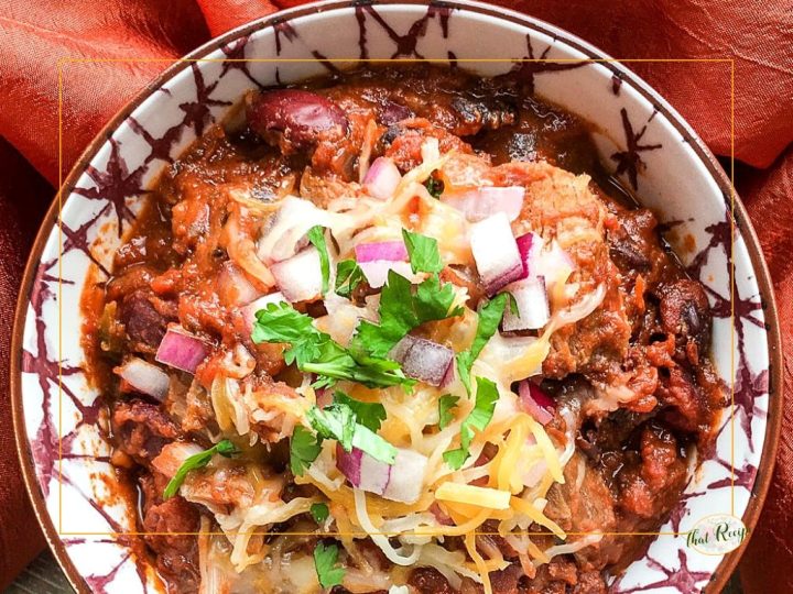 top down view of pulled pork chili
