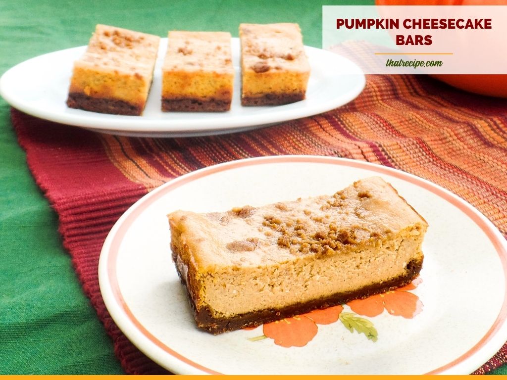 Pumpkin Cheesecake Bars with text overlay