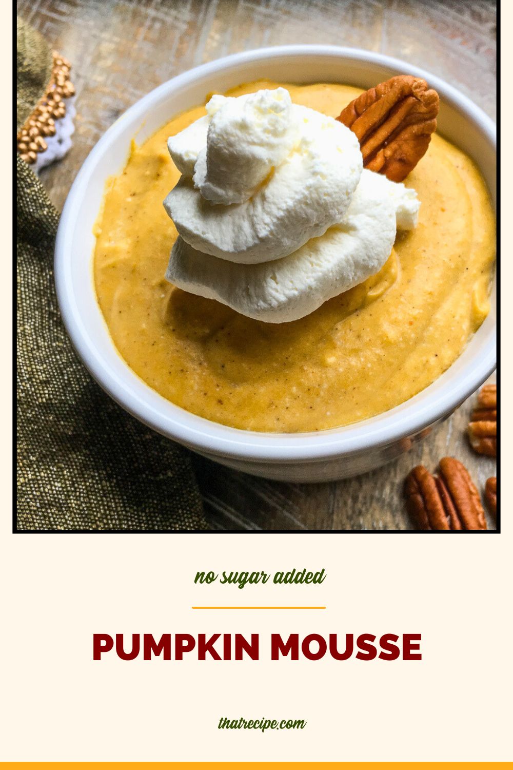 pumplin mousse in a lotus bowl with maple whipped cream.