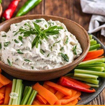 vegetables on a plate with ricotta herb dip