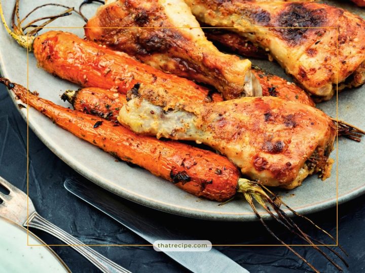 roasted drumsticks and carrots on a plate