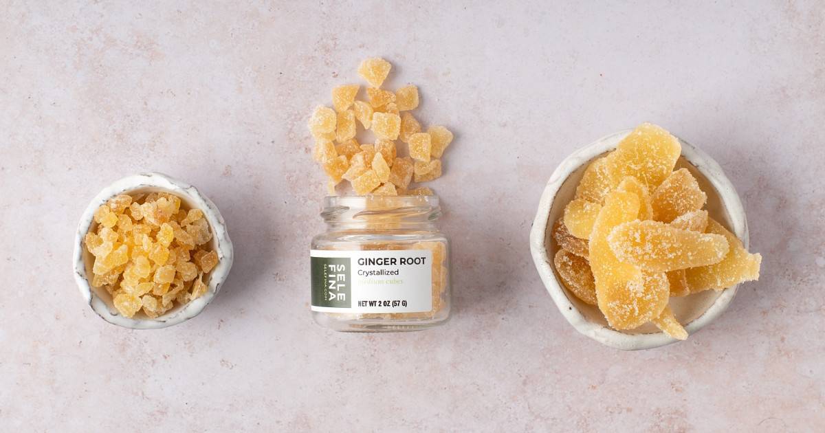 Crystalized Ginger: minced, in a jar, slices